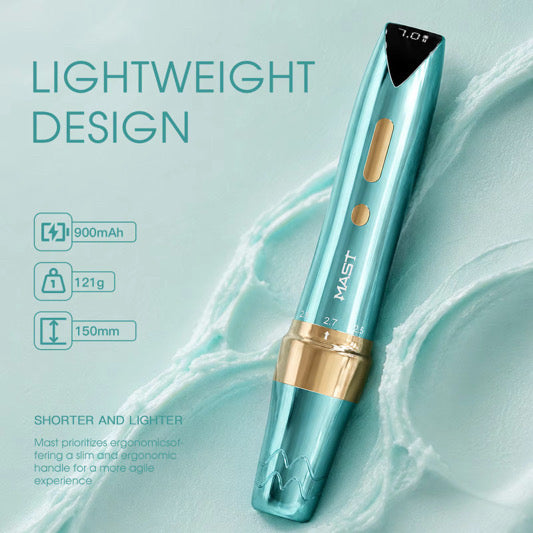 NEW TEAL & GOLD - Mast P60 Wireless Tattoo Machine - w/TWO Batteries!