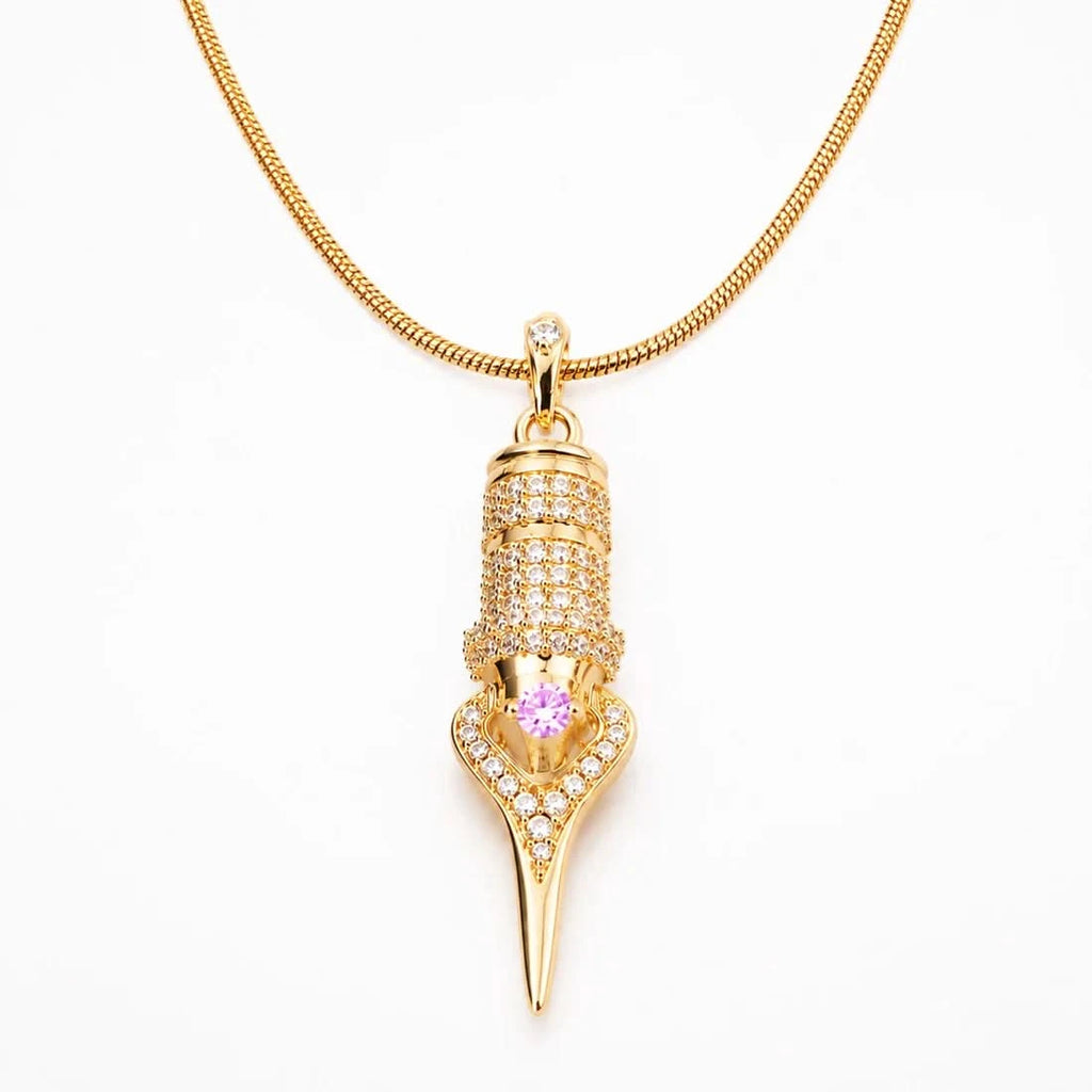 PINK Diamanté Tattoo Cartridge Pendant & Necklace - Faviamo 24K Gold Plated