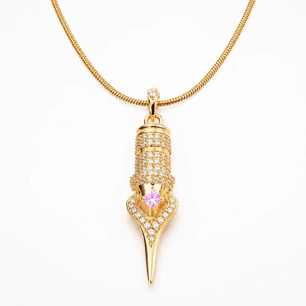 PINK Diamanté Tattoo Cartridge Pendant & Necklace - Faviamo 24K Gold Plated