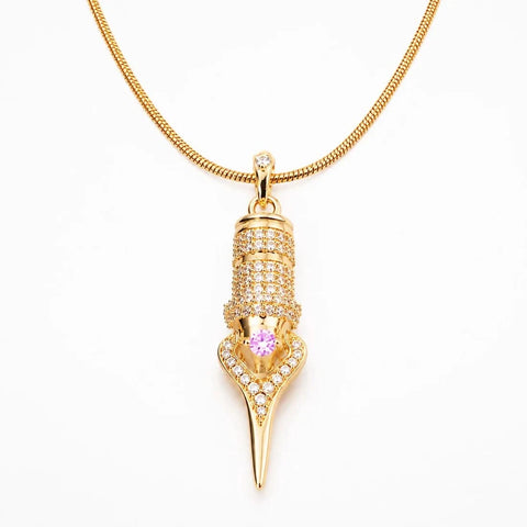 PINK Diamanté Tattoo Cartridge Pendant & Necklace - Faviamo 24K Gold Plated