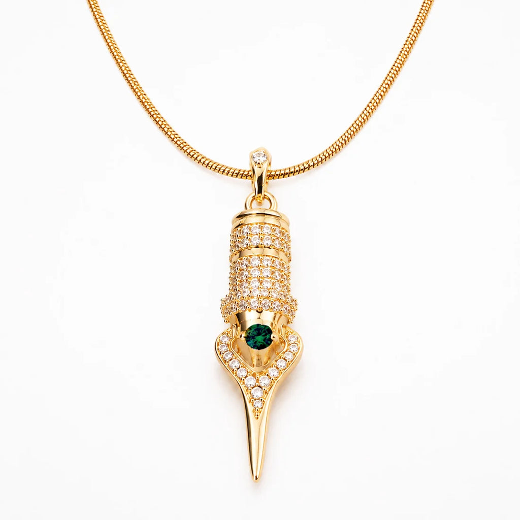 EMERALD Diamanté Tattoo Cartridge Pendant & Necklace - Faviamo 24K Gold Plated
