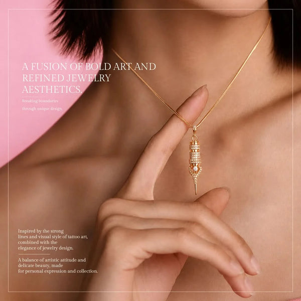 PINK Diamanté Tattoo Cartridge Pendant & Necklace - Faviamo 24K Gold Plated