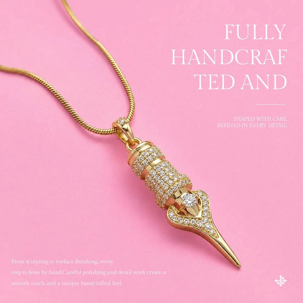 PINK Diamanté Tattoo Cartridge Pendant & Necklace - Faviamo 24K Gold Plated