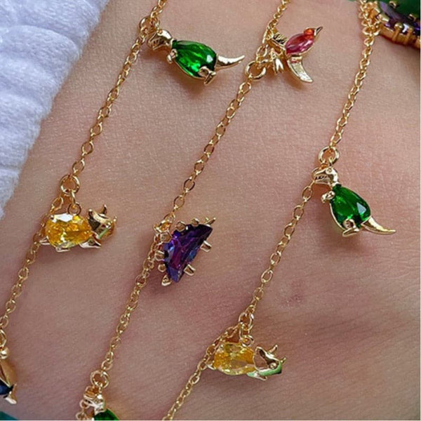 Gold Plated Set of 7 Crystal Dinosaur Charms - DIY Jewelry