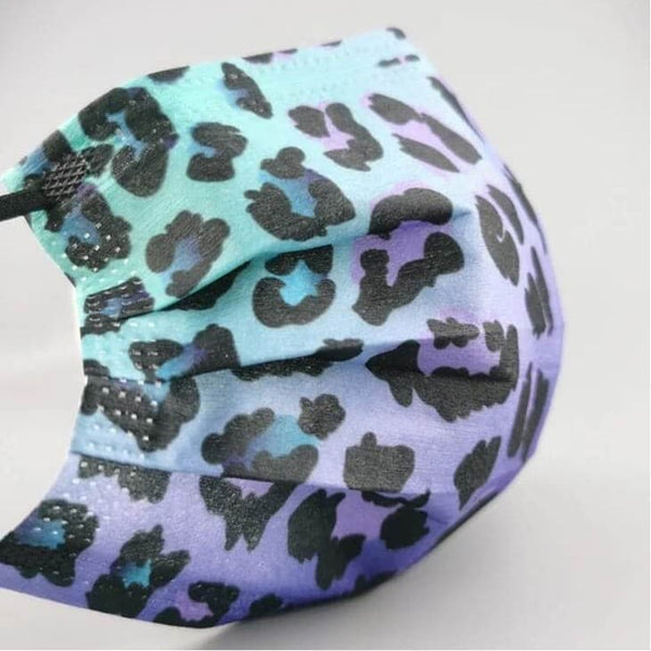 40% OFF! 10 Pack Rainbow Leopard Print Masks - Purple, Blue & Teal